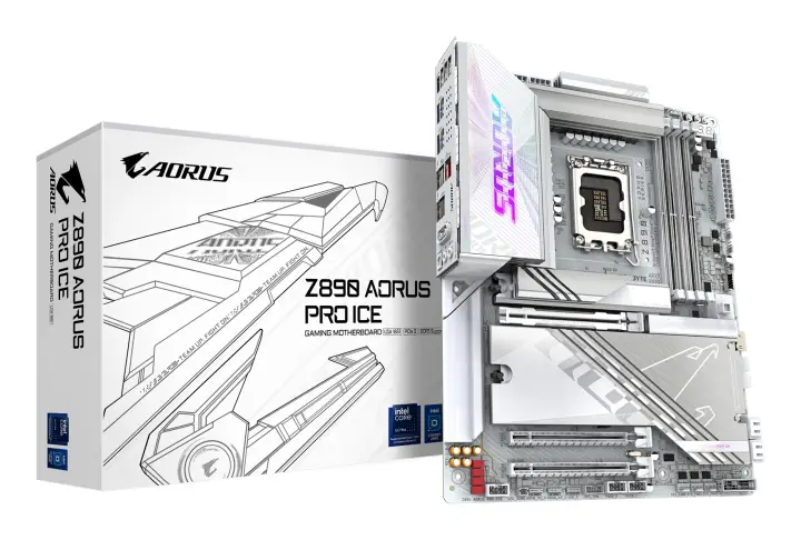 Placa base Z890 AORUS PRO ICE - Compatible con CPUs Intel Core Ultra (Serie 2), VRM de 16+1+2 fases, hasta 9500MHz DDR5 (OC), 1xPCIe 5.0 + 4xPCIe 4.0, Wi-Fi 7, LAN 5GbE, Thunderbolt 4