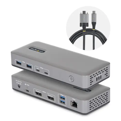 Docking Station USB-C de 2 Monitores DisplayPort - 4K 60Hz - Red Ethernet de 1Gbps - Dock Multipantalla - PD de 100W para Carga de Portátiles - Replicador de Puertos sin Controladores - Imagen 1