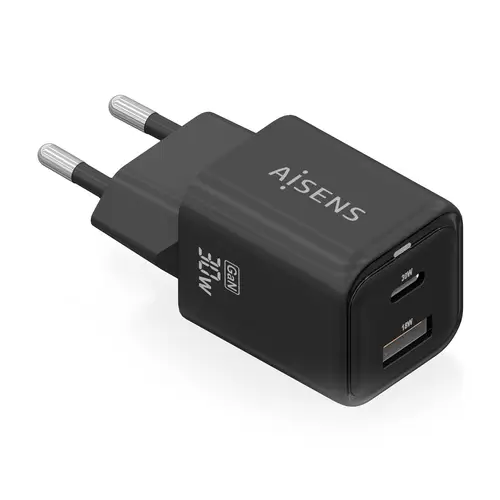 Cargador Gan 30W, 1xUSB-C PD3.0 QC4.0, 1xUSB-A QC3.0, Negro - Imagen 1