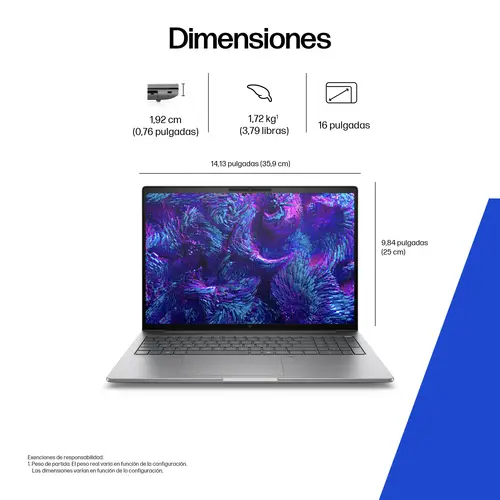 ZBook 8 G1i 16 Wolf Pro Security Edition - Data Science Intel Core Ultra 7 265H Estación de trabajo móvil 40,6 cm (16") Pantalla táctil WUXGA 32 GB DDR5-SDRAM 1 TB SSD NVIDIA RTX 500 Ada Wi-Fi 7 (802.11be) Windows 11 Pro AI PC, AI Workstation Plata - Imagen 5