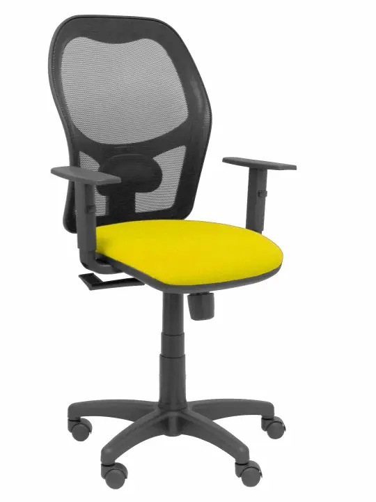 Silla Alocén malla negra asiento bali amarillo brazos regulables