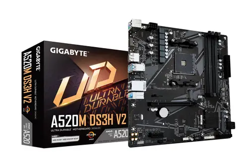 Placa base A520M DS3H V2 - Soporta CPUs AMD Ryzen serie 5000 AM4, hasta 4733 MHz DDR4 (OC), PCIe 3.0 x16, LAN GbE, USB 3.2 Gen 1 - Imagen 1