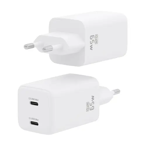 Cargador Gan 65W, 2xUSB-C PD3.0 QD4.0, Blanco - Imagen 3