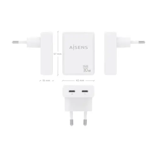 Cargador De Pared GaN Ultra Delgado 30W, 2xUSB-C PD3.0 QC4.0, Blanco - Imagen 4