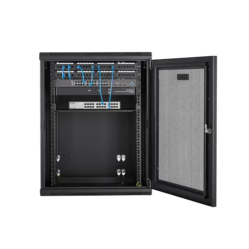 Armario Rack de Pared para Servidores 15U 19" 4 Columnas y Estante 1U - Rack de Servidores de Montaje en Pared con Bisagra - Rack Ventilado para Equipo de Red - Imagen 6