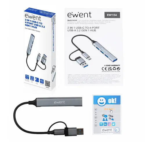 EW1154 hub de interfaz USB 3.2 Gen 1 (3.1 Gen 1) Type-A + Type-C Gris - Imagen 3