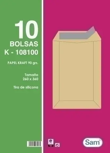 BOLSA SAM 260x360 KRAFT 90g PAQ.10 - Pack de 25 unidades