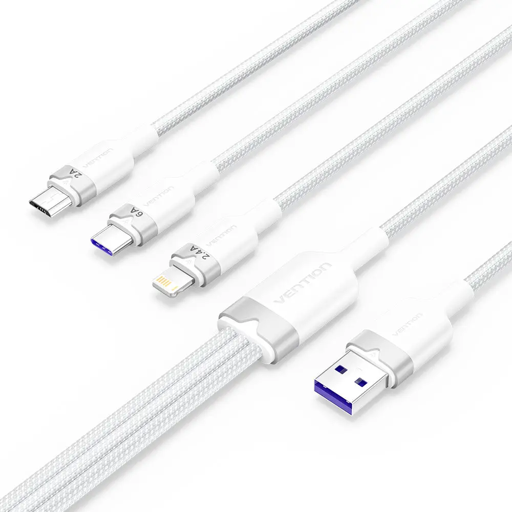 CTRWG cable USB USB 2.0 1,5 m USB A USB C/Micro-USB B/Lightning 0,48 Gbit/s 120 W Blanco