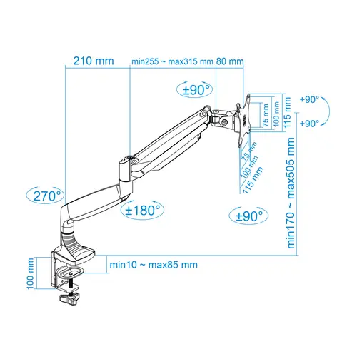 Soporte de Mesa Giratorio e Inclinable para Pantalla (Monitor / TV Plasma / LCD / LED) 13  32, de Un Brazo, Plata - Imagen 11