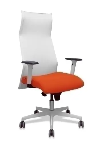 Sillón Sahuco blanco bali naranja oscuro brazos blancos base blanca ruedas parqué 65mm