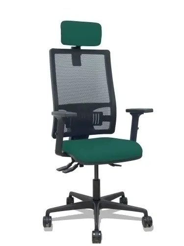 Silla Bormate asincro malla negra asiento bali verde botella brazos 2D ruedas 65mm cabecero regulable