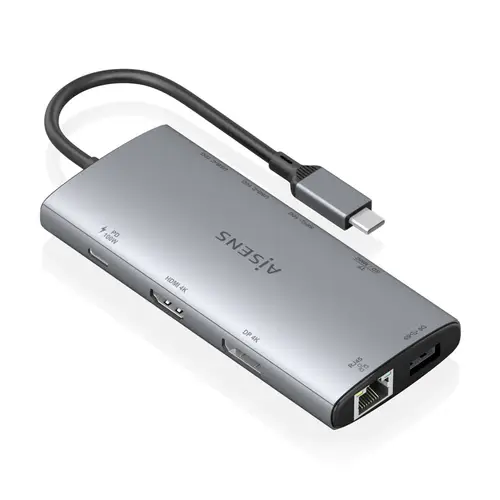 USB-C Dock 10 en 1, USB-C a 1xHDMI, 1xDisplayPort, 1xRJ45, 1xUSB-A 10G, 1xUSB-A 5G, 2xUSB-C 10G, 1xUSB-C PD100W, 1xSD, 1xMicroSD, Gris, 20cm - Imagen 2