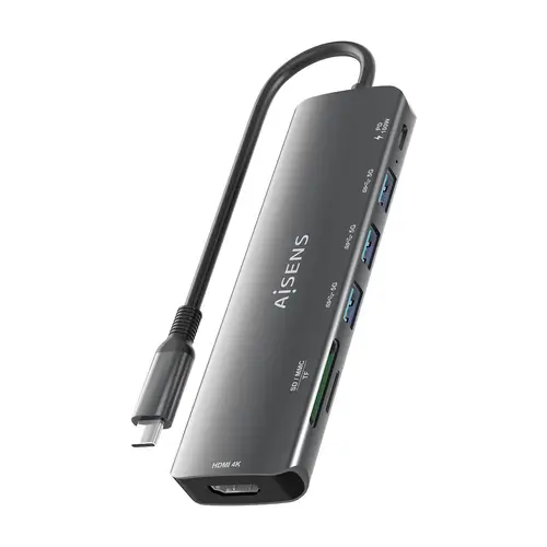 USB-C Dock 7 en 1, USB-C A, 1x HDMI, 3x USB-A, 1x USB-C PD 100W, 1x SD, 1x MicroSD, Gris, 15cm - Imagen 8