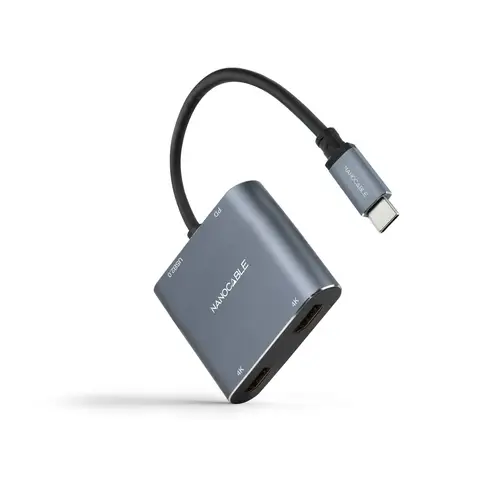 Conversor USB-C a 2xHDMI/USB2.0/PD, 15 cm, Gris - Imagen 1
