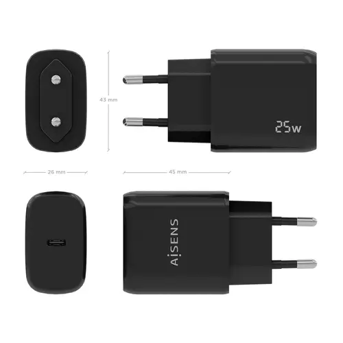 Cargador USB-C PD3.0 1 Puerto 1xUSB-C 25W, Negro - Imagen 4