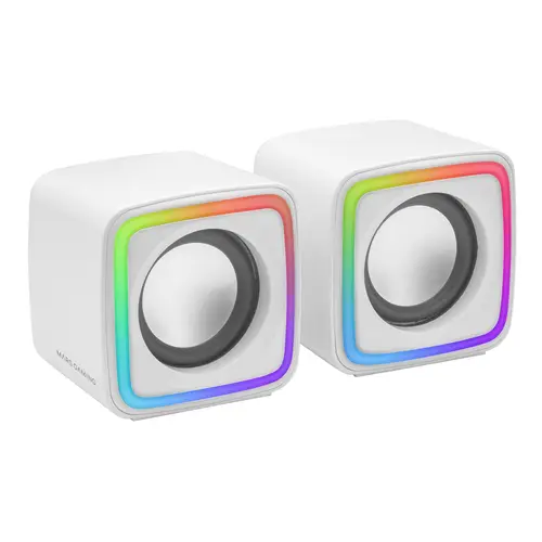 MSCUBEW Blanco, Altavoces Gaming RGB Compactos, Procesador Sonido DSP 8W, Control Volumen - Imagen 1