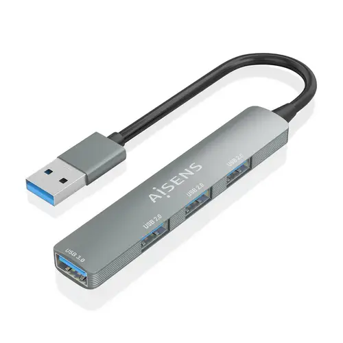 HUB USB 3.0 Aluminio, 1xUSB3.0 A/H+3xUSB2.0 A/H, Gris, 10cm - Imagen 1