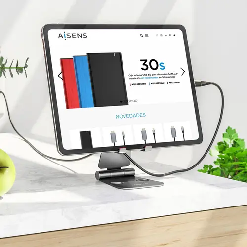 Soporte De Sobremesa Tamaño XL Ajustable (2 Pivotes) Para Movil / Tablet, Gris - Imagen 4