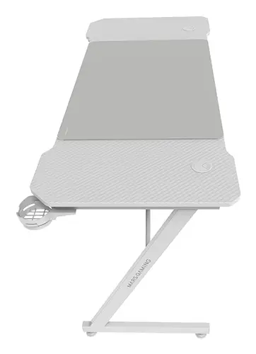 MGD-X140, Mesa Gaming Ergonómica, Superficie en Fibra de Carbono, Estructura Metálica, Alfombrilla XXL, Soporte Auriculares y Bebida, Gestión Cableado, Escritorio PC 140x60cm, Blanco - Imagen 2