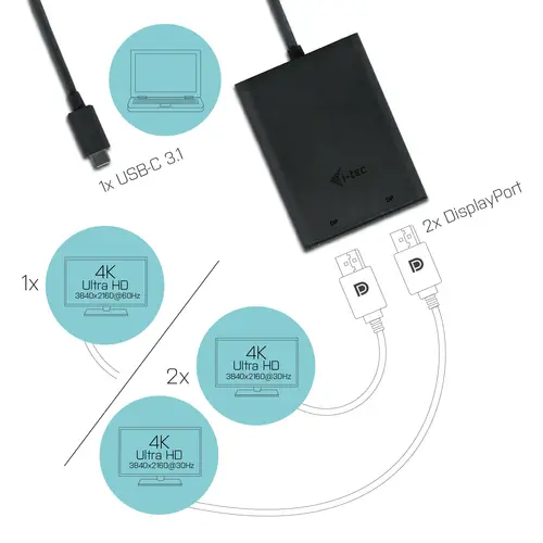 USB-C 3.1 Dual 4K DP Video Adapter - Imagen 3