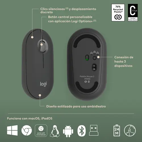 920-012227 teclado Ratón incluido Universal RF Wireless + Bluetooth QWERTY Español Grafito - Imagen 15
