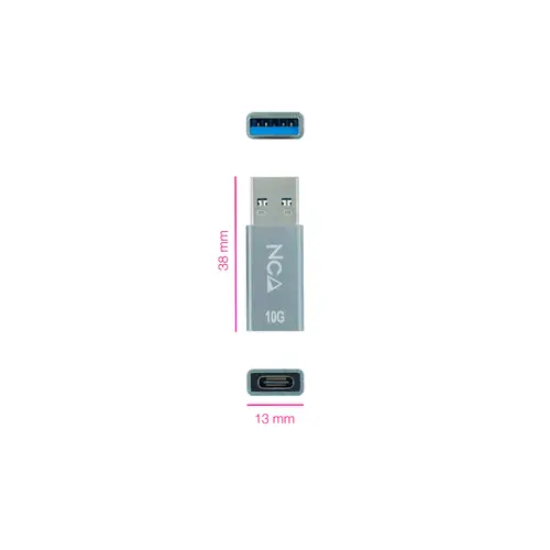 Adaptador USB-A 3.1 GEN2 a USB-C, USB-A/M-USB-C/H, Gris - Imagen 2