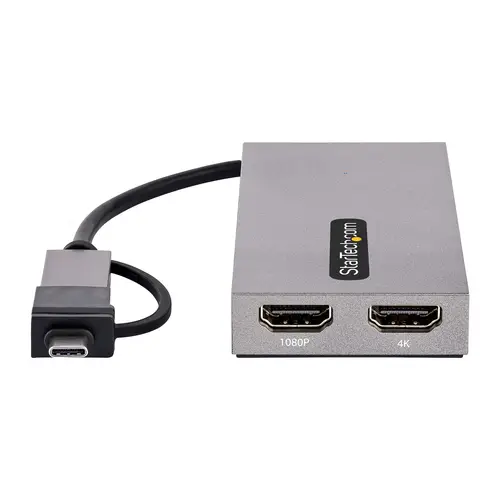 Adaptador de USB a HDMI Doble, USB A/C a 2 Pantallas HDMI (1x 4K30Hz, 1x 1080p), Dongle Integrado USB-A a C, Cable de 11cm, Adaptador USB 3.0 a HDMI, Windows y macOS - Imagen 3