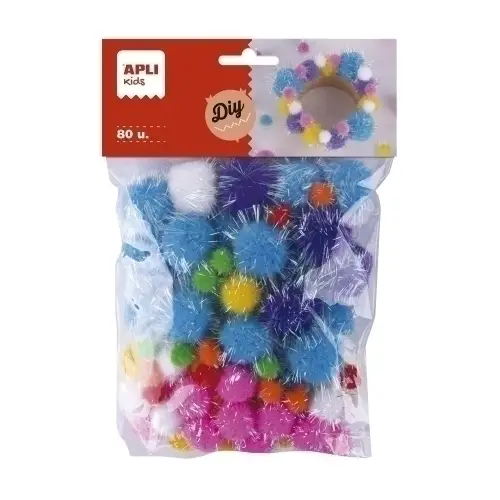 APLI POMPONES GLITTER BOLSA DE 80 C/SURTIDOS +4 AÑOS