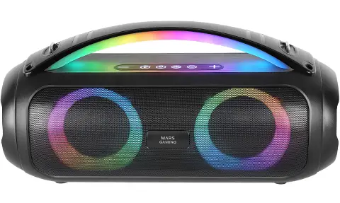 MS-PULSE, Altavoz Bluetooth Portátil 50W RMS, Iluminación RGB, 2 Drivers Activos 93mm + 2 Drivers Pasivos Ultra-Bass, Función Manos Libres, USB / MicroSD / AUX / FM, Asa y Correa, Negro