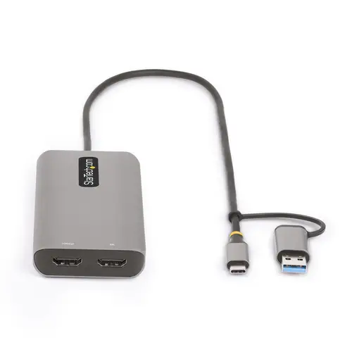 Adaptador Multipuertos USB-C - HDMI Doble (4K30Hz/1080p60Hz) - Hub Ladrón 3x USB-A - Mini Docking Station de Viajes - Docking Station USB Tipo C con Cable Integrado de 40cm - Imagen 3