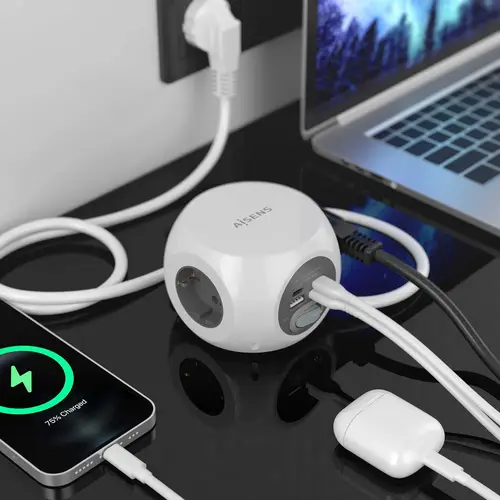 Regleta de Enchufes Sobremesa Multifuncion con 3 Tomas + 2xUSB-C, 2xUSB-A, 1.4M, Blanco - Imagen 4