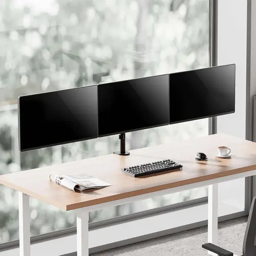 Soporte de mesa eco giratorio e inclinable para 3 monitores 10kg (3 Pivotes, 2 Brazos) de 13-27, Negro - Imagen 5