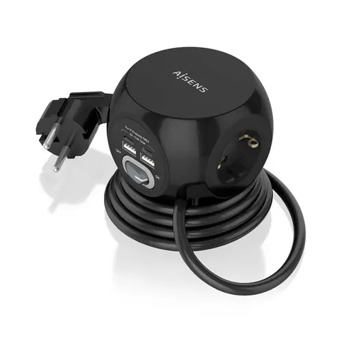 Regleta de Enchufes Sobremesa Multifuncion con 3 Tomas + 2xUSB-C, 2xUSB-A, 1.4M, Negro - Imagen 2