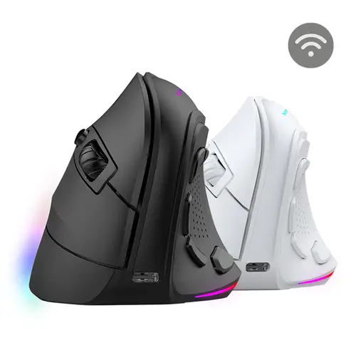 MM-SK, Ratón Gaming Inalámbrico Vertical, Diseño Ergonómico, Iluminación RGB Chroma, Sensor Óptico Pixart 8400DPI, Switches Mecánicos Huano, 9 Botones Programables, Ratón PC Tri-Mode Blanco - Imagen 2