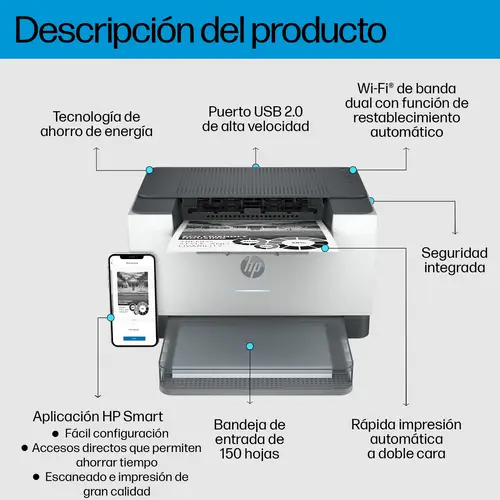 LaserJet M209dw Inalámbrico Blanco y negro Impresora, A doble cara - Imagen 4