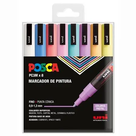 POSCA MARCADOR  PC-3M/8C NO PERMANENTE PUNTA FINA 0.9MM-1.3MM COL..