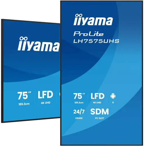 LH7575UHS-B2AG pantalla de señalización Pantalla plana para señalización digital 190,5 cm (75") LCD Wifi 500 cd / m² 4K Ultra HD Negro Procesador incorporado Android 11 24/7 - Imagen 1