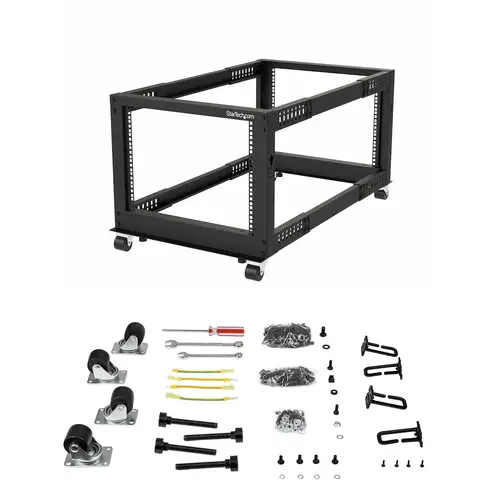 Rack 8U Móvil de Marco Abierto de 4 Columnas para Servidores - Rack de 19 Pulgadas para Equipo de Red e Informático - Rack Compacto con Ruedas o Patas Niveladoras - Imagen 6