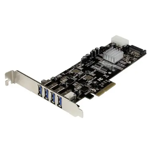 Adaptador Tarjeta PCI Express PCI-E 4 Puertos USB 3.0 UASP Bus Doble con Alimentación Molex SATA - Imagen 1