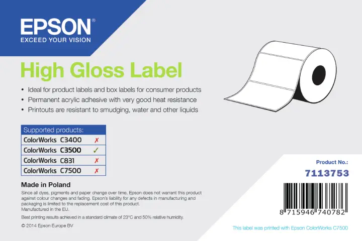 High Gloss Label - Continuous Roll: 102mm x 33m