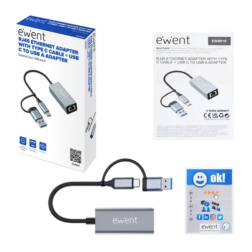 EW9819 hub de interfaz USB 3.2 Gen 1 (3.1 Gen 1) Type-A + Type-C 1000 Mbit/s Gris - Imagen 3