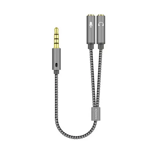 Cable Adaptador Audio Jack 3.5 4pines/M-2xjack 3.5 3pines/H, Gris, 25cm - Imagen 1
