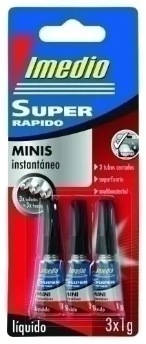 IMEDIO PEGAMENTO SUPER RÁPIDO LÍQUIDO ADHESIVO INSTANTÁNEO MINI 3 X 1GR EN BLÍSTER