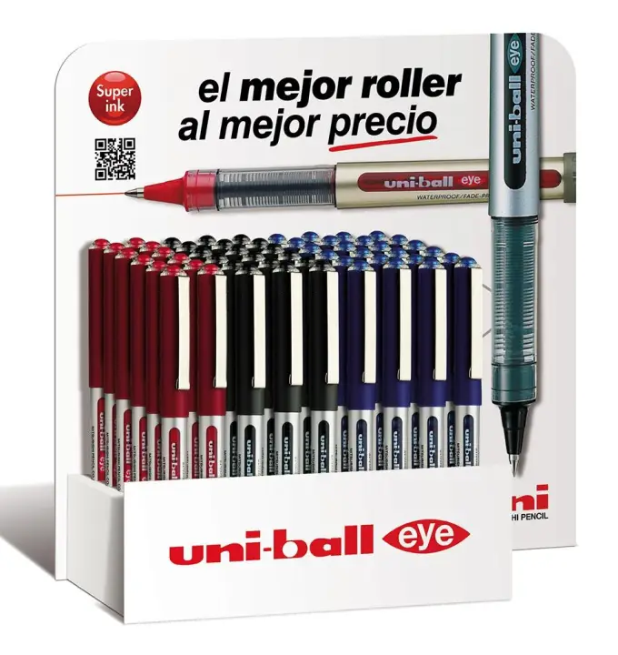 UNIBALL EXPOSITOR ROLLERBALL EYE ULTRA MICRO UB-150-38/3D 36 UNIDADES ROJO-NEGRO-AZUL -36U-