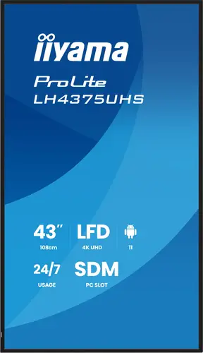 LH4375UHS-B2AG pantalla de señalización Pantalla plana para señalización digital 108 cm (42.5") LCD Wifi 500 cd / m² 4K Ultra HD Negro Procesador incorporado Android 11 24/7 - Imagen 2