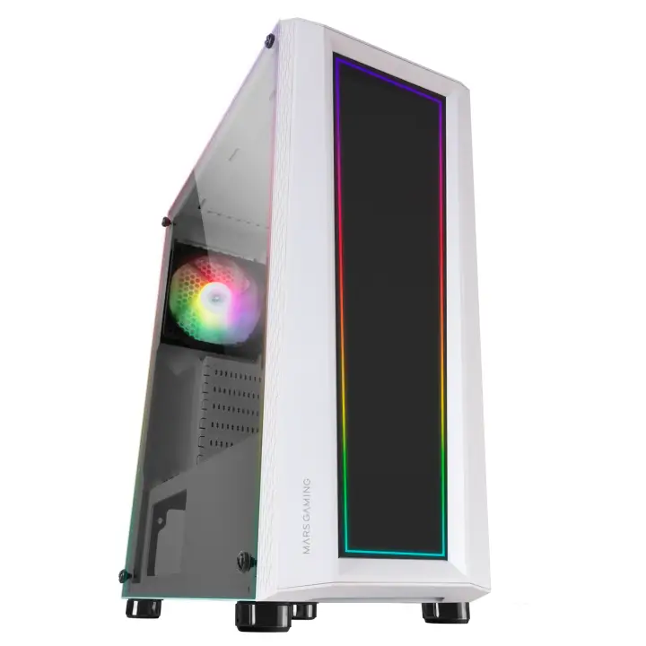 MC-ART Blanco, Caja PC Gaming ATX, Doble Cristal Templado Dibujable, ARGB 12 Modos, Ventilador 12 cm