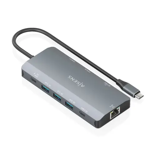USB-C Dock 12 en 1, USB-C A 2xHDMI, 1xRJ45, 3xUSB-A, 1xUSB-C, 1xUSB-C PD, 1xSD, 1xMicro SD, Gris, 20cm - Imagen 2