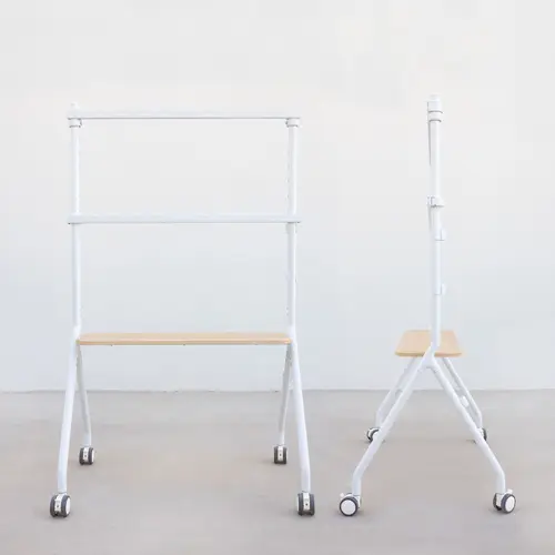 iLOVE Soporte de Suelo con Ruedas para Pantalla 49"-80", Blanco y Haya - Imagen 2