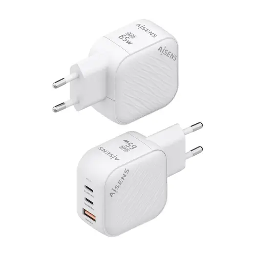Cargador GaN 65W, 2xUSB-C PD3.0 QC4.0, 1xUSB-A QC3.0, Blanco - Imagen 3