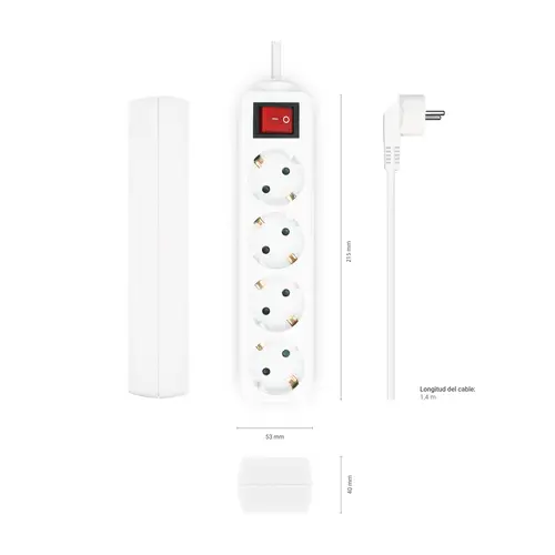 Base Multiple 4 Tomas con Interruptor con Cable 3×1.5mm2, Blanco, 1.4 m - Imagen 3